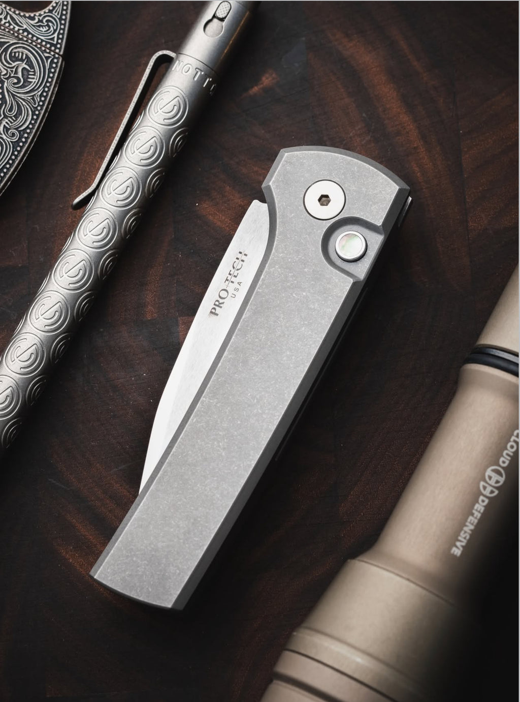 Pro-Tech Chaves Scapegoat Compact Auto Knife 17-4 Grey Blade Show Atlanta 2026(3.2" Mike Irie Mirror Polish Compound Grind)