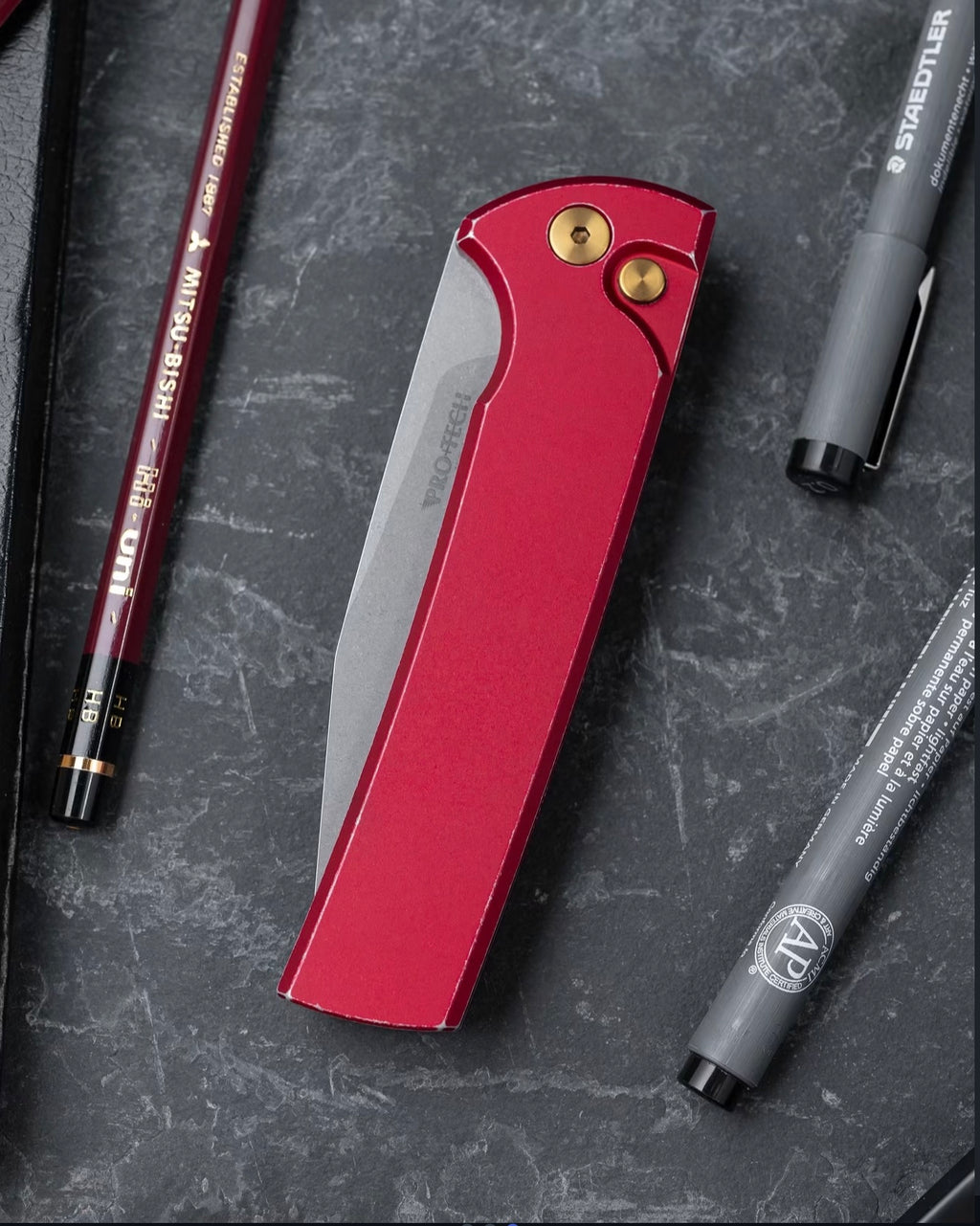 Pro-Tech Chaves Scapegoat Full Sized Red Aluminum Automatic Knife CCKS Fall 2026 (4" Stonewash)