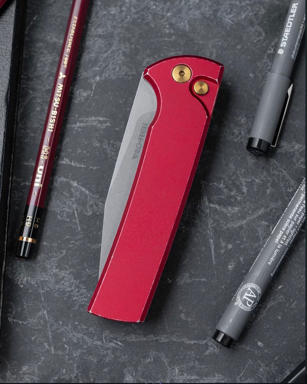 Pro-Tech Chaves Scapegoat Full Sized Red Aluminum Automatic Knife CCKS Fall 2026 (4" Stonewash)
