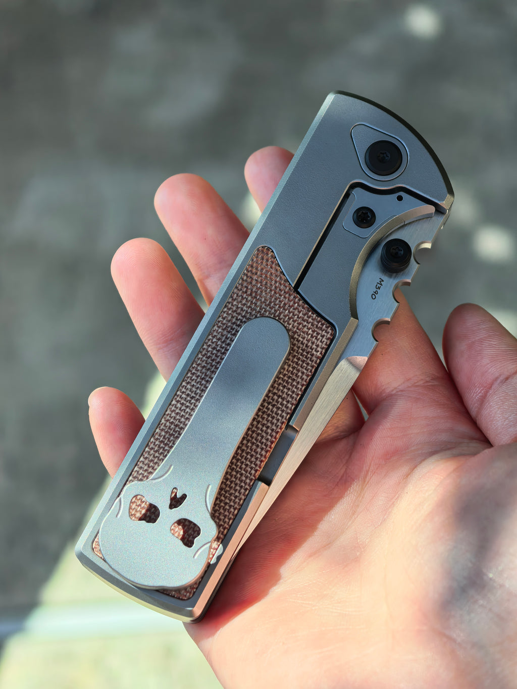 Chaves NTAK 229 Micarta Brown Magnetic Integral Inlay Manual Flipper Blade Show 2026 (3.6" Satin)