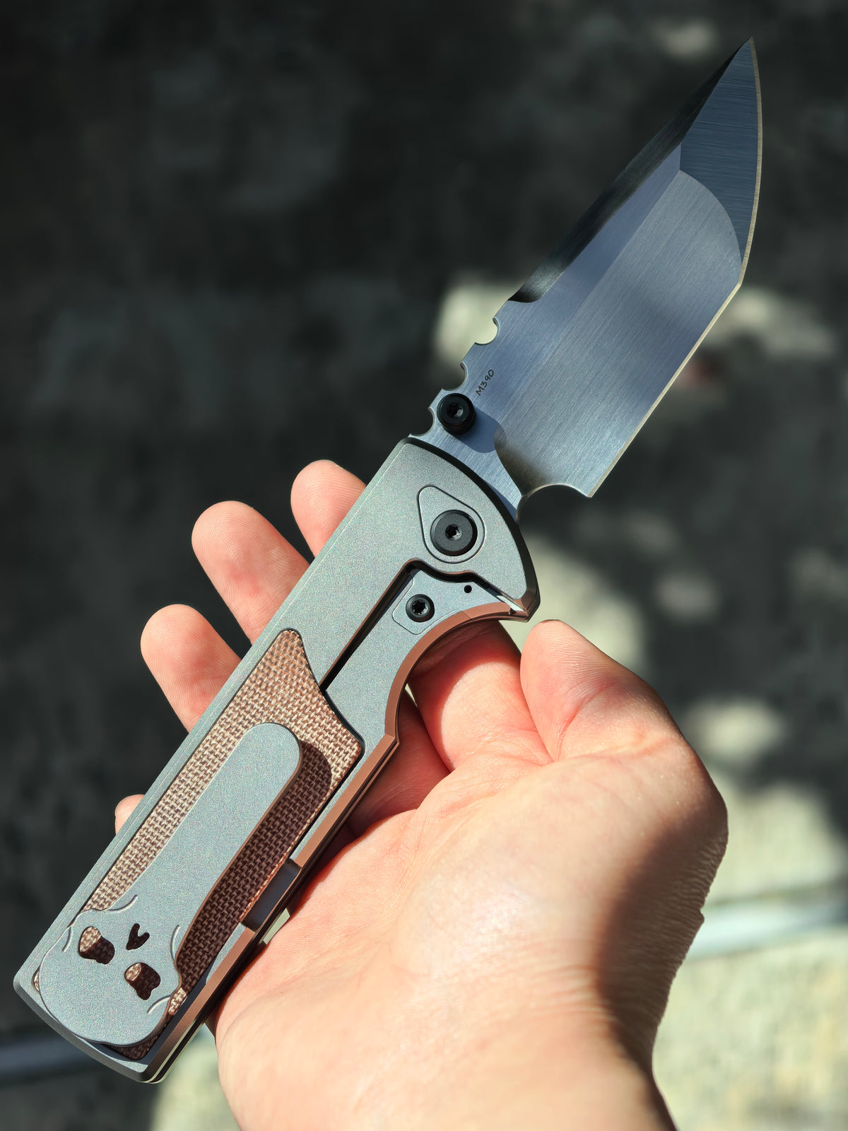 Chaves NTAK 229 Micarta Brown Magnetic Integral Inlay Manual Flipper Blade Show 2026 (3.6" Satin)