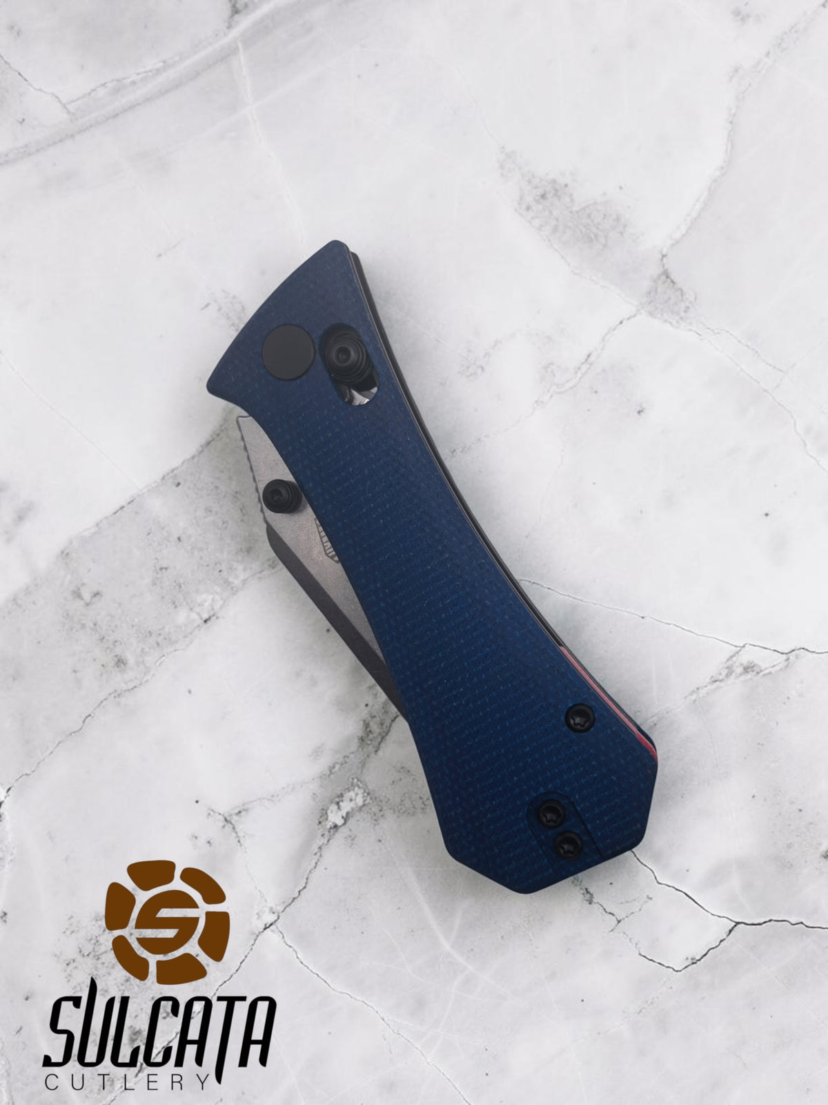 Auxiliary Manufacturing Coffin Tanto Manual Thumb Stud Folder Crossbar Lock Blue Micarta (2.7" SW)
