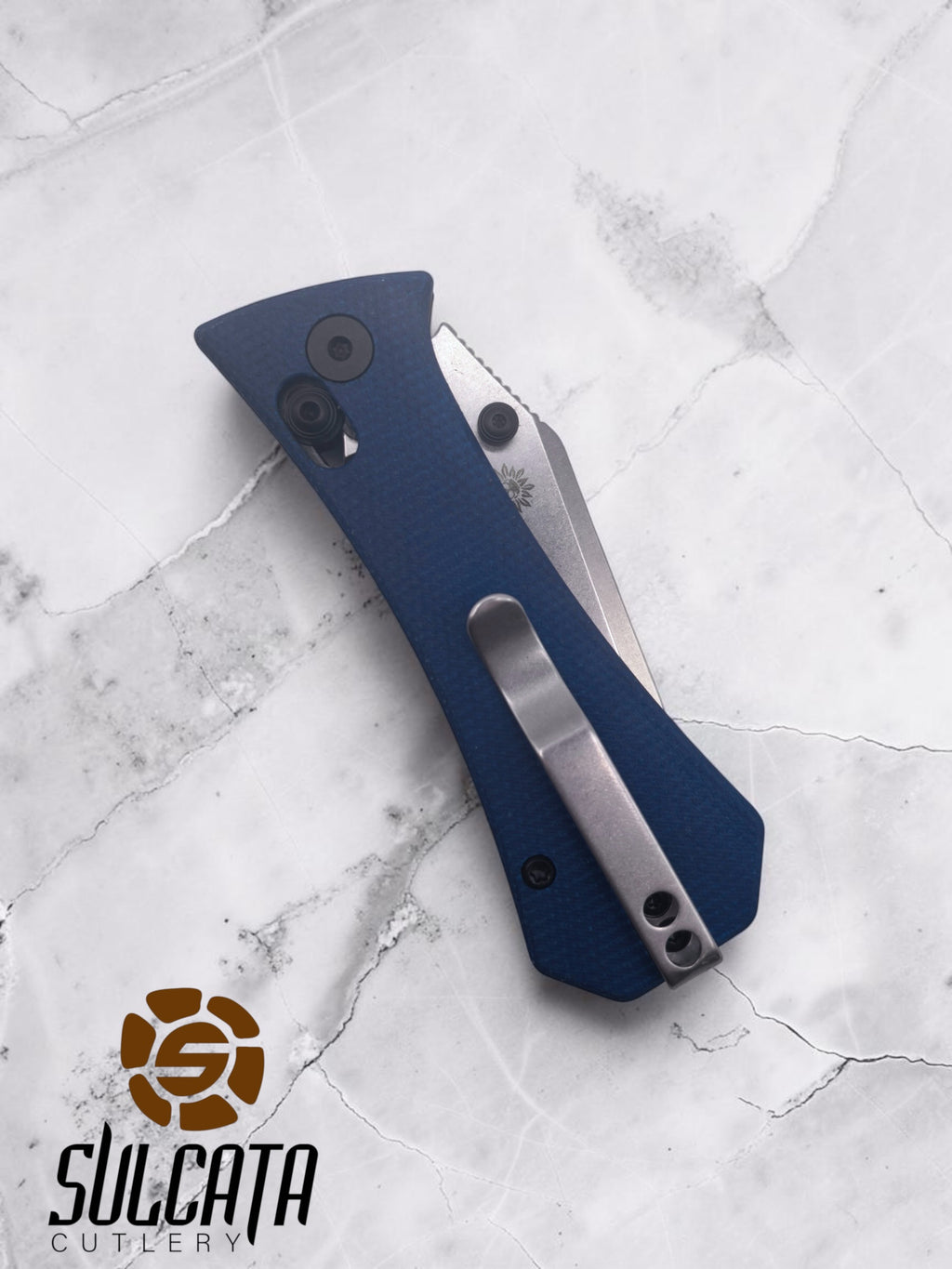 Auxiliary Manufacturing Coffin Tanto Manual Thumb Stud Folder Crossbar Lock Blue Micarta (2.7" SW)