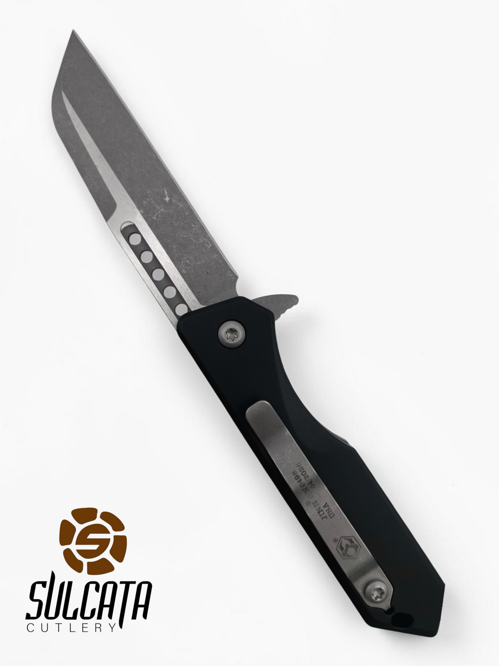 Heretic Knives Jinn Black Aluminum Manual Flipper (3" Battleworn SW)