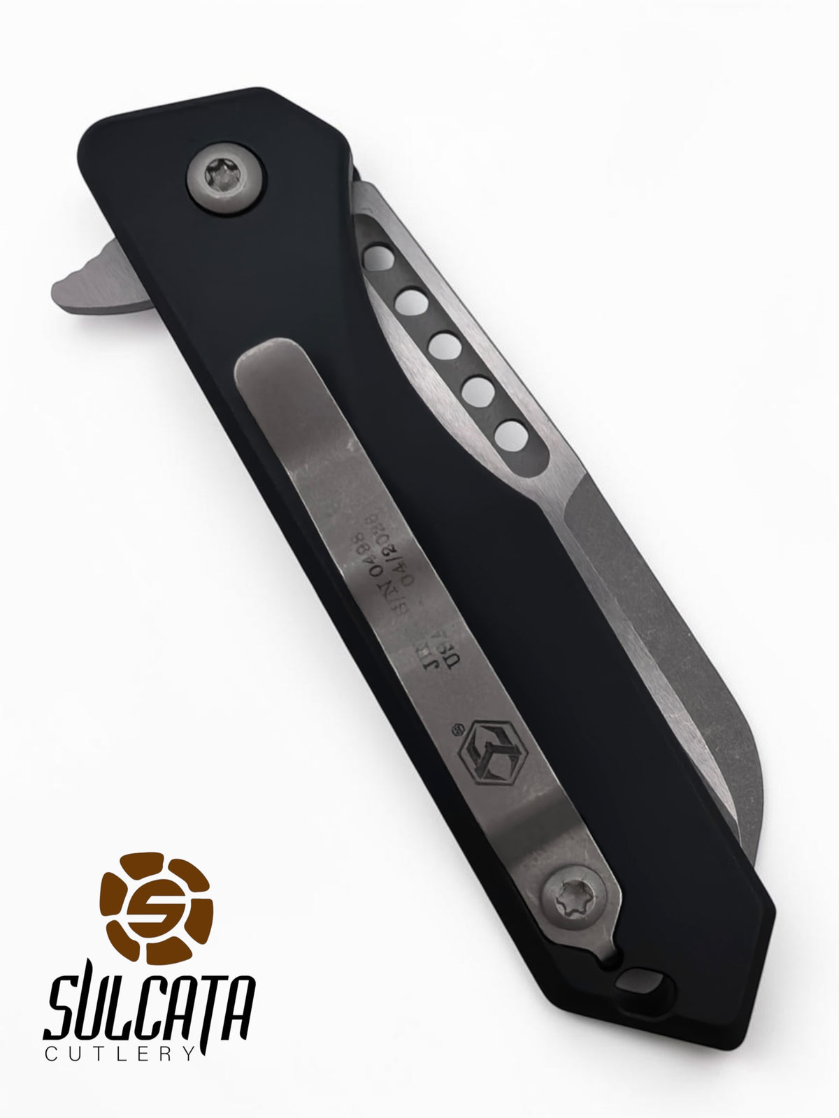 Heretic Knives Jinn Black Aluminum Manual Flipper (3" Battleworn SW)