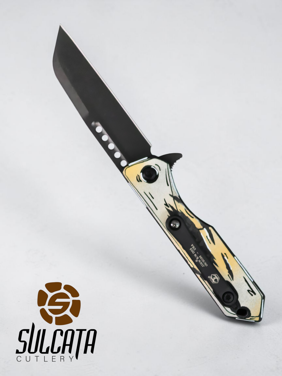 Heretic Knives Jinn Gold and Silver Carbon Fiber Manual Flipper Blade Show Atlanta 2026 (3" DLC Black)