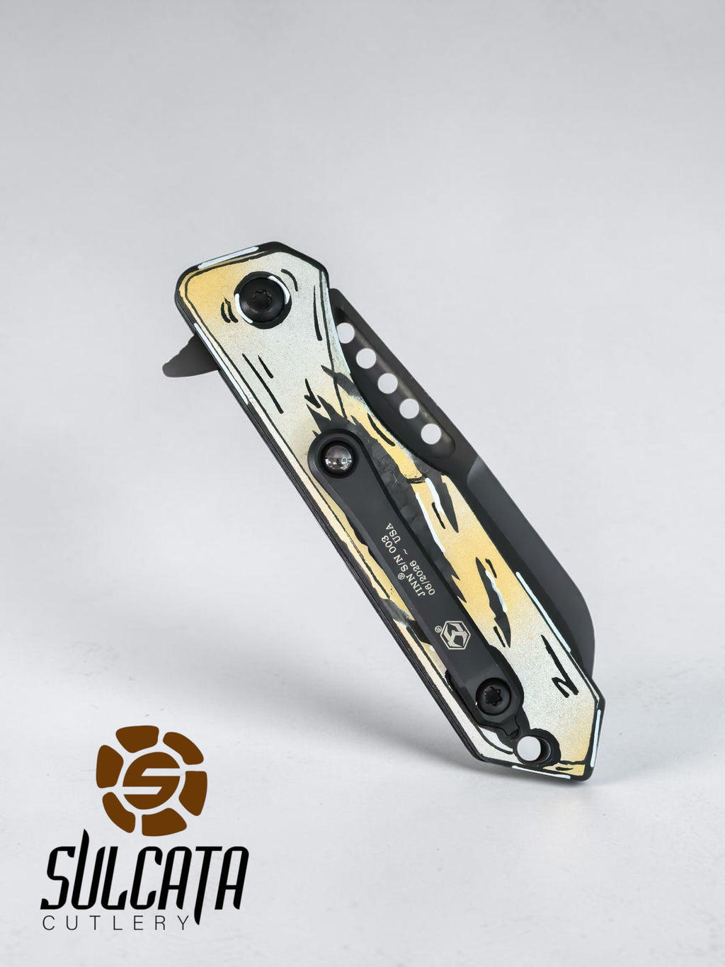 Heretic Knives Jinn Gold and Silver Carbon Fiber Manual Flipper Blade Show Atlanta 2026 (3" DLC Black)