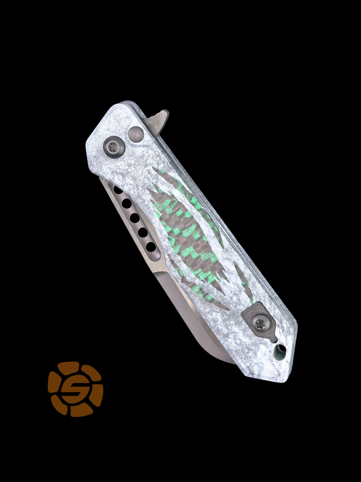 Heretic Knives Jinn Marble Cel Shade Glow Carbon Fiber Manual Blade Show Atlanta 2026 (3"DLC Black)
