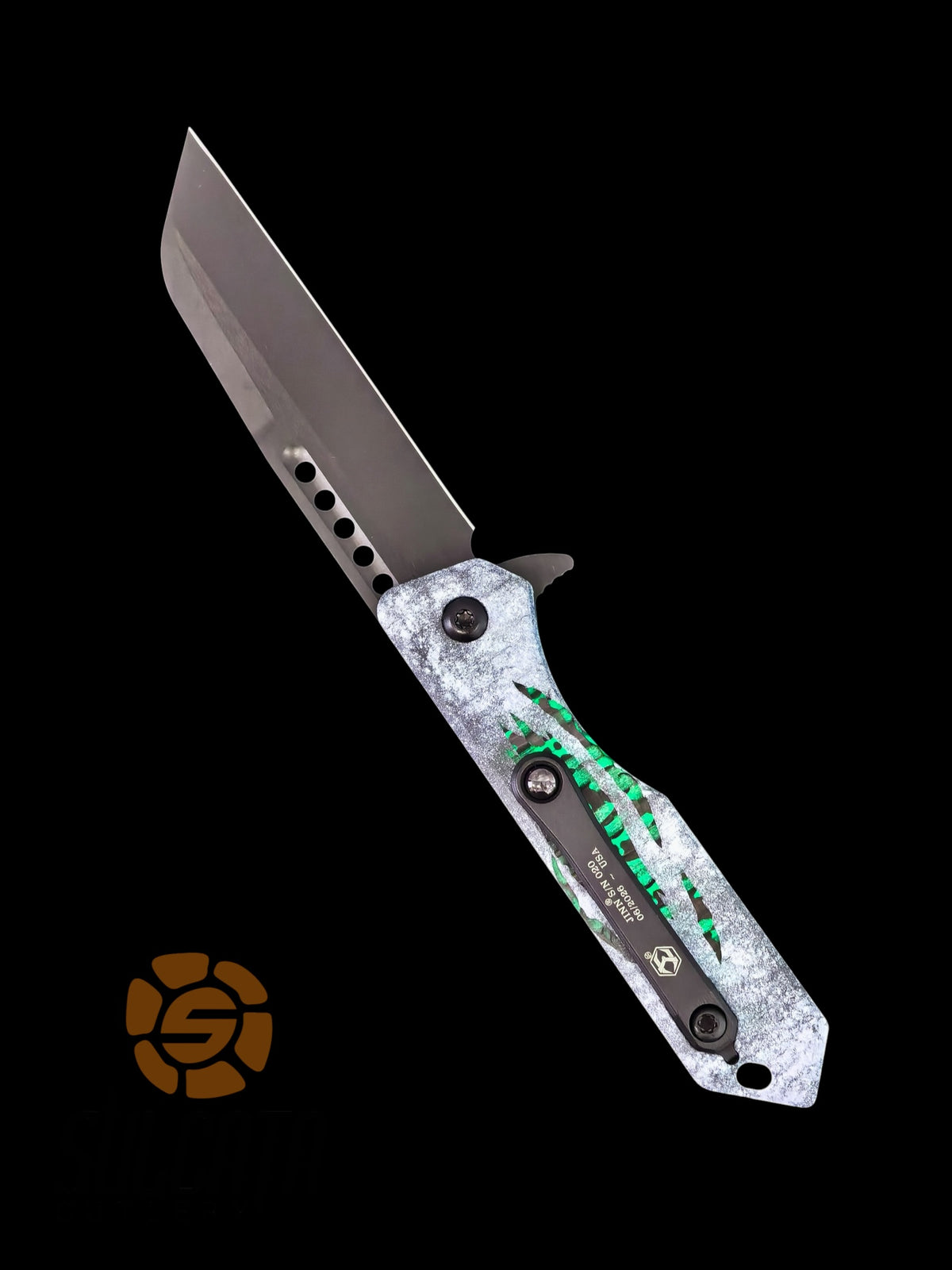 Heretic Knives Jinn Marble Cel Shade Glow Carbon Fiber Manual Blade Show Atlanta 2026 (3"DLC Black)