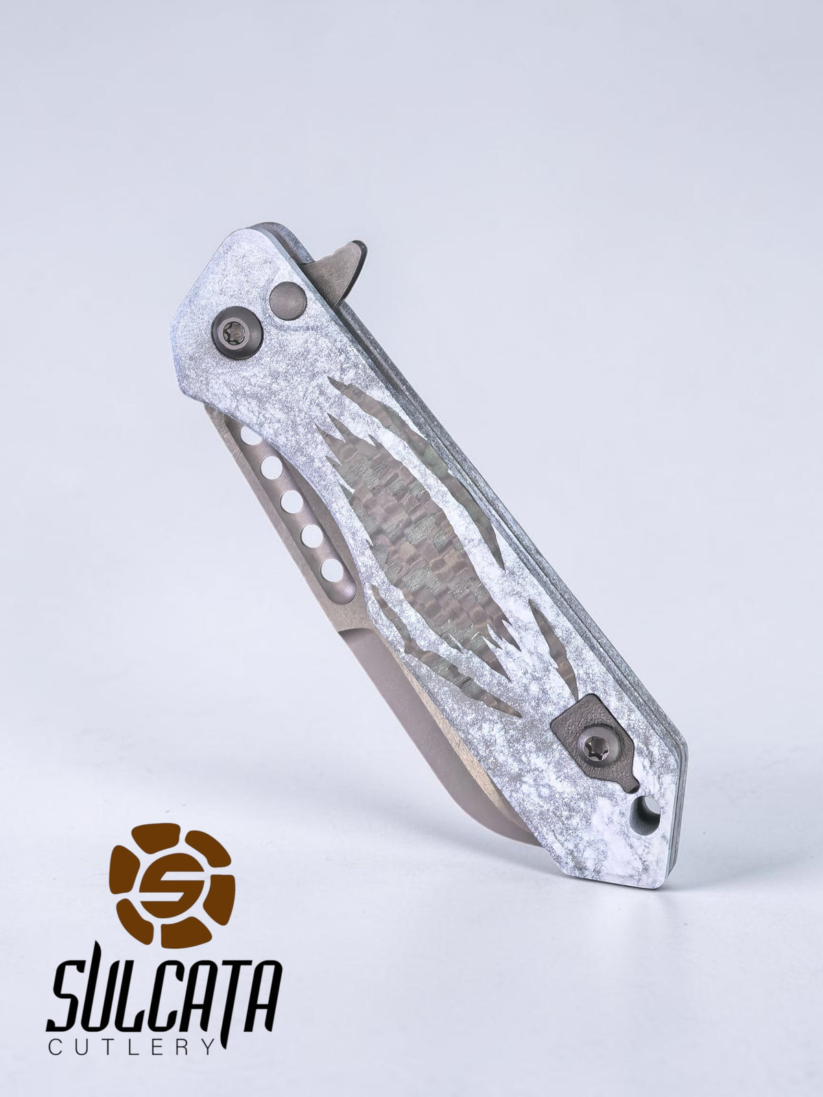 Heretic Knives Jinn Marble Cel Shade Glow Carbon Fiber Manual Blade Show Atlanta 2026 (3"DLC Black)