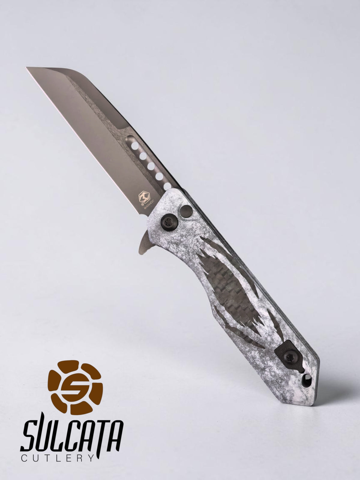 Heretic Knives Jinn Marble Cel Shade Glow Carbon Fiber Manual Blade Show Atlanta 2026 (3"DLC Black)