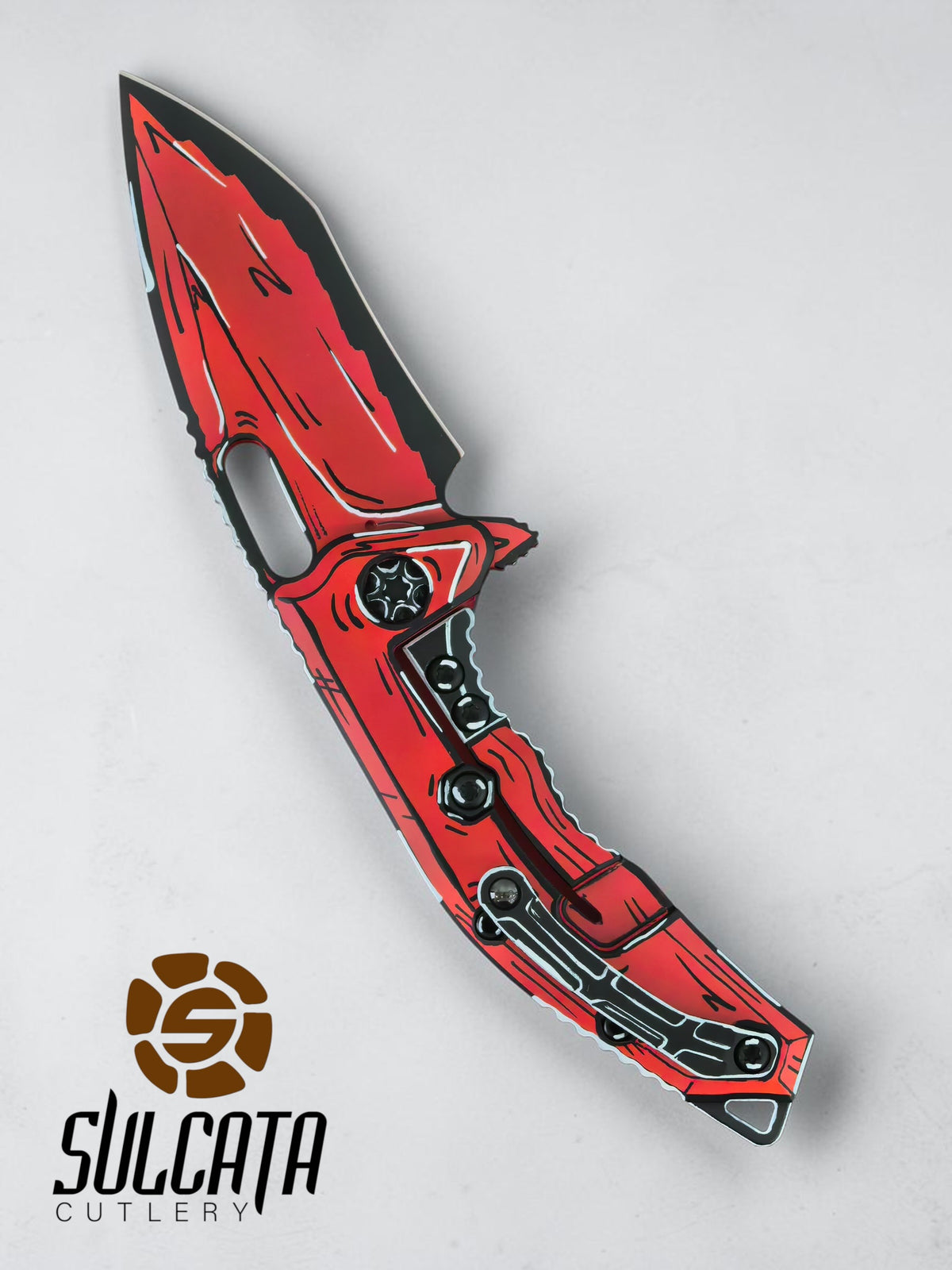 Heretic Knives Medusa Red Cel Shade Manual Flipper (3")