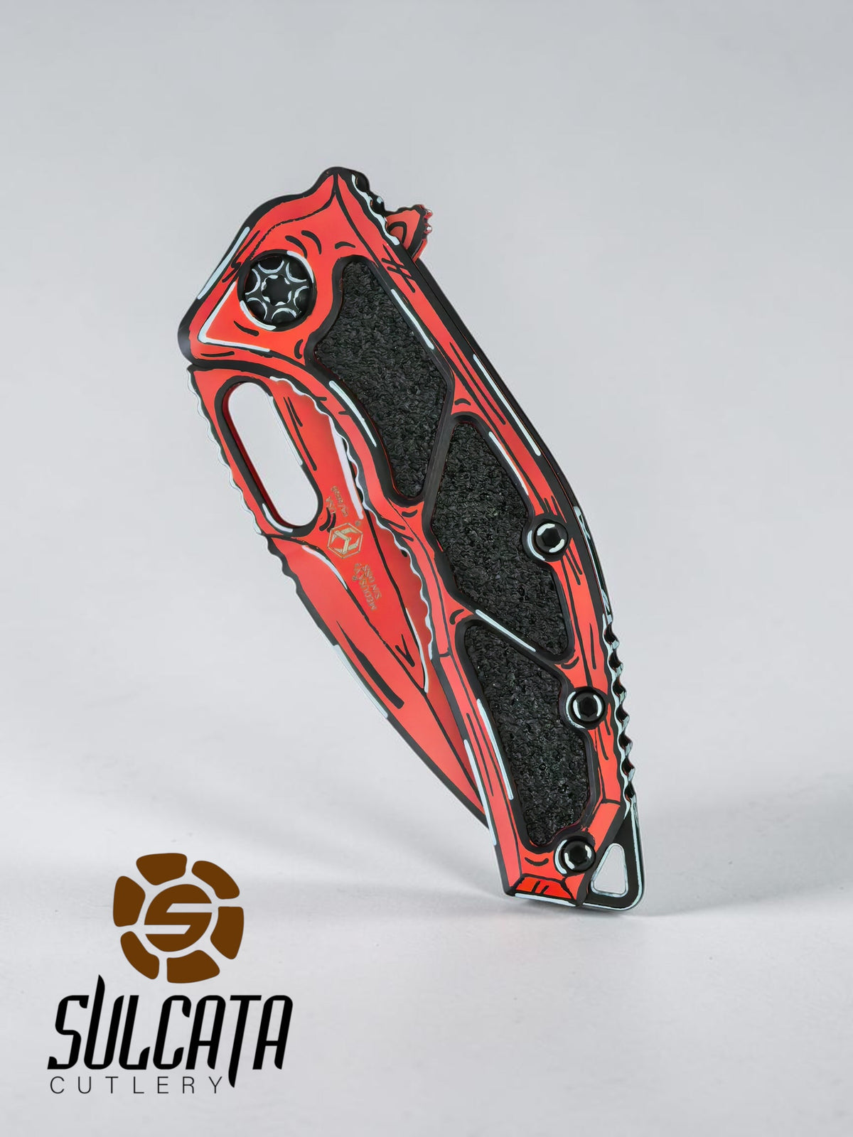 Heretic Knives Medusa Red Cel Shade Manual Flipper (3")