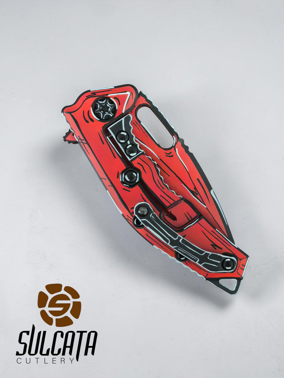 Heretic Knives Medusa Red Cel Shade Manual Flipper (3")