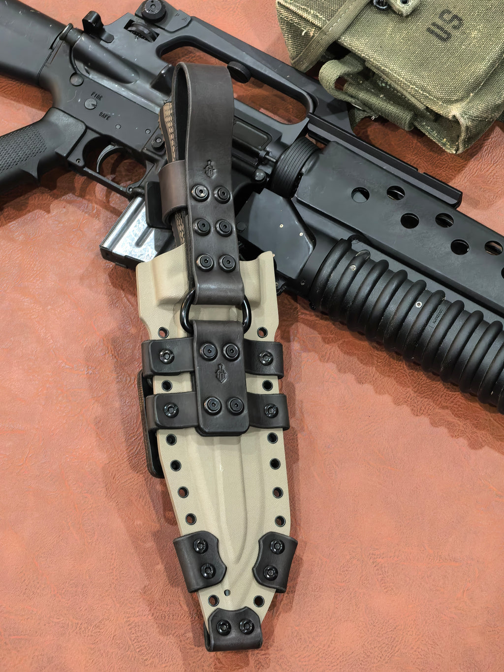 Miller Bros Blades M-22 Bowie Custom Large Fixed Blade Knife FDE/Black G10 (8.75" Z-Wear PM Blade Black)