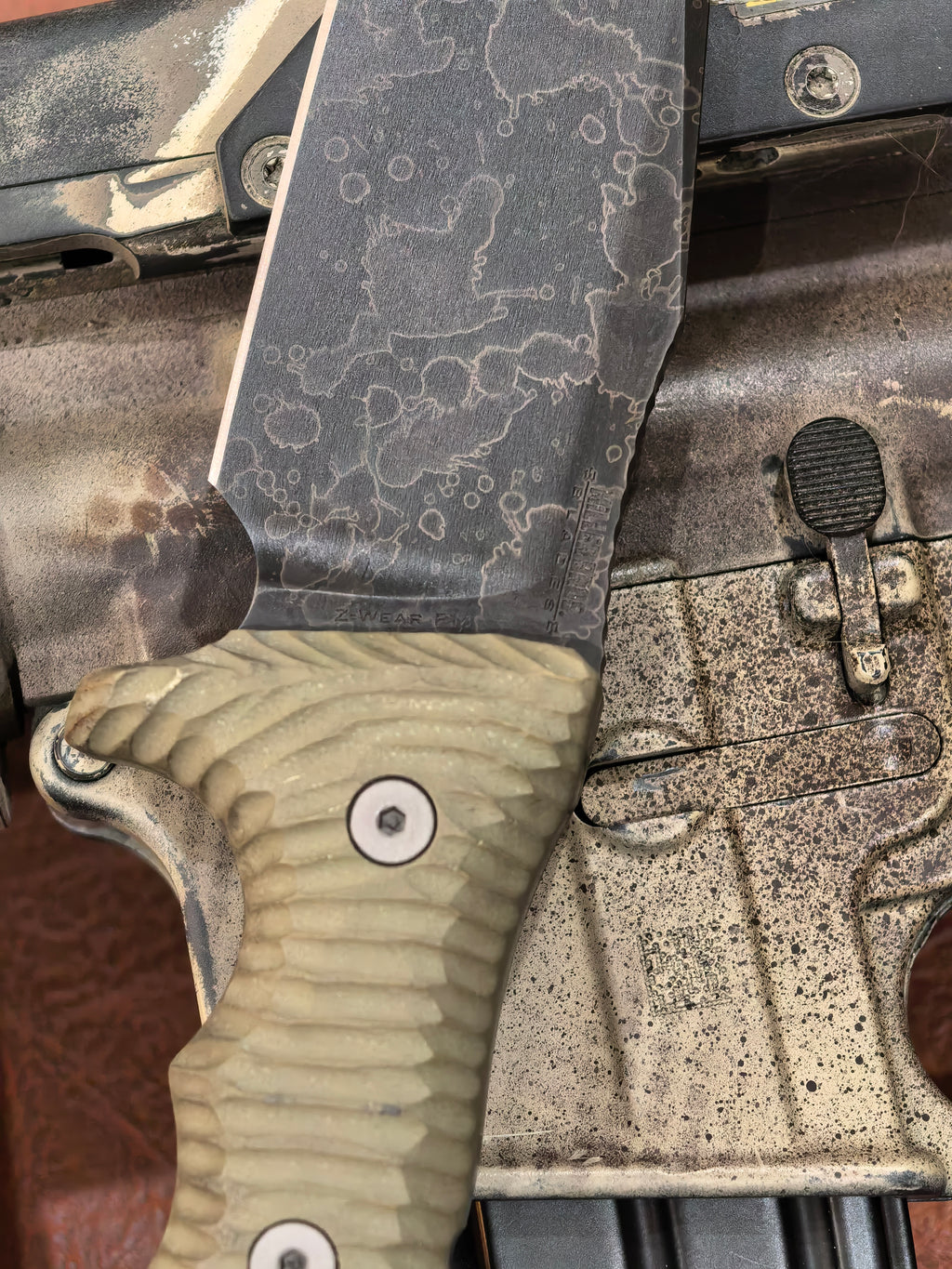 Miller Bros Blades M-8 Compact Tan G-10 Fixed Blade (5" Custom Black Oxide Pattern)