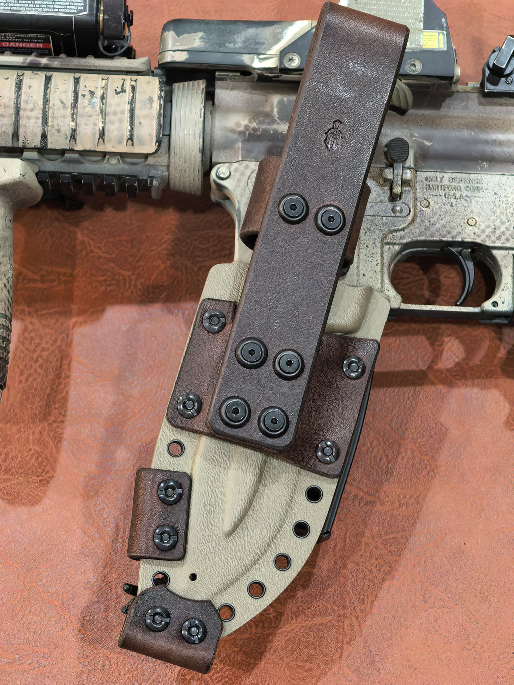Miller Bros Blades M-8 Compact Tan G-10 Fixed Blade (5" Custom Black Oxide Pattern)