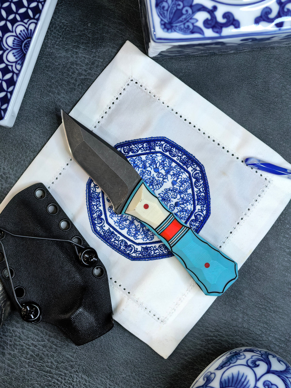 Auxiliary Manufacturing Sharky Collab Coffin Tanto Fixed Blade Knife Blade Show West 2026 (3" Black Stonewash)