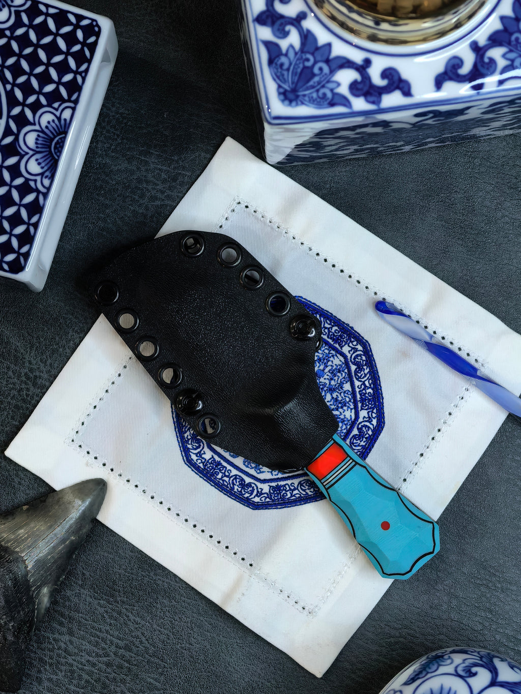Auxiliary Manufacturing Sharky Collab Coffin Tanto Fixed Blade Knife Blade Show West 2026 (3" Black Stonewash)