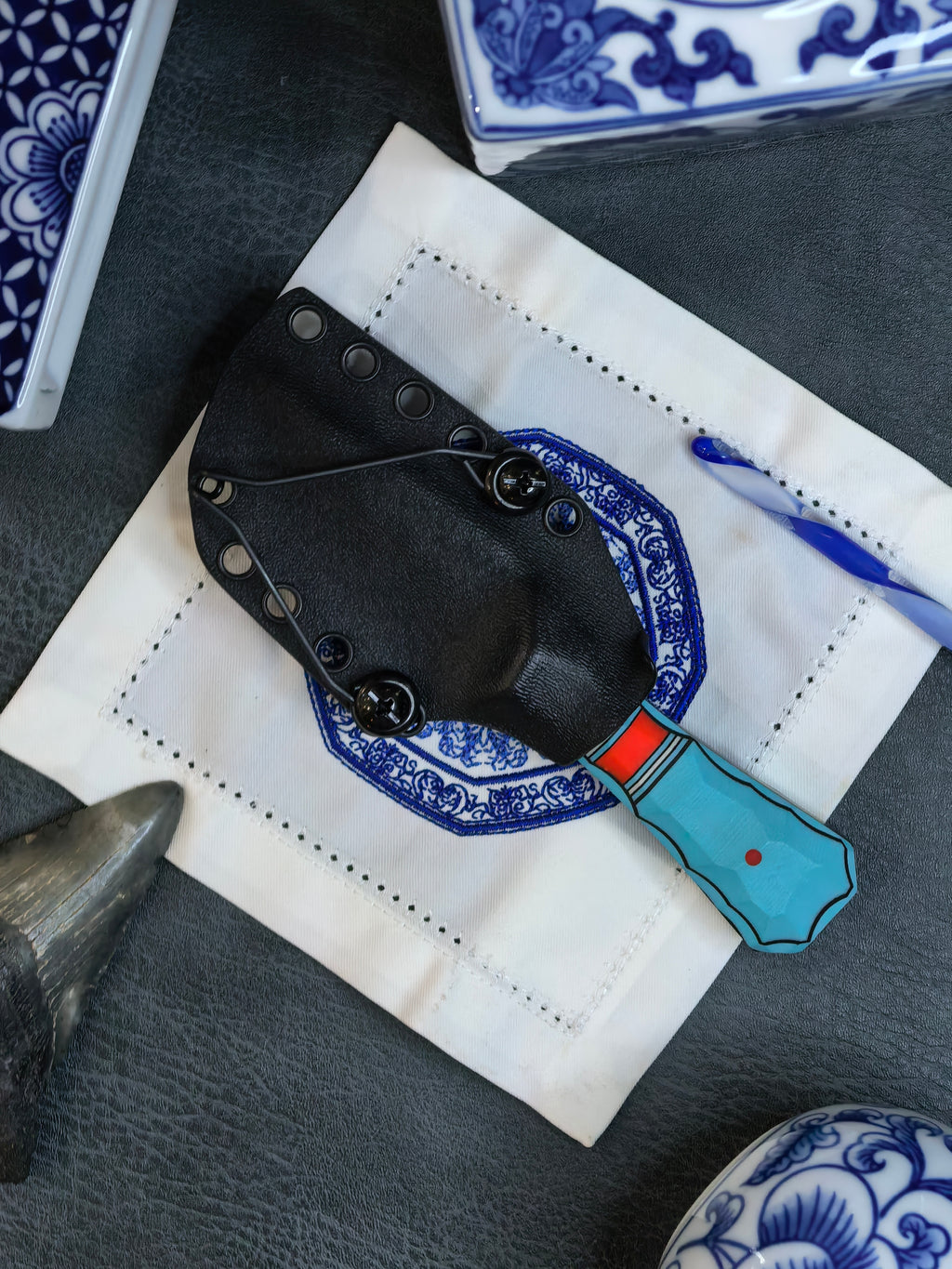 Auxiliary Manufacturing Sharky Collab Coffin Tanto Fixed Blade Knife Blade Show West 2026 (3" Black Stonewash)