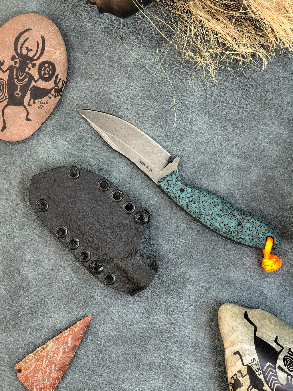 Auxiliary Manufacturing Hensley Handmade Knives Collab Wendigo Blue GripX Fixed Blade Knife Blade Show West 2026 Exclusive (5" Black Stonewash)