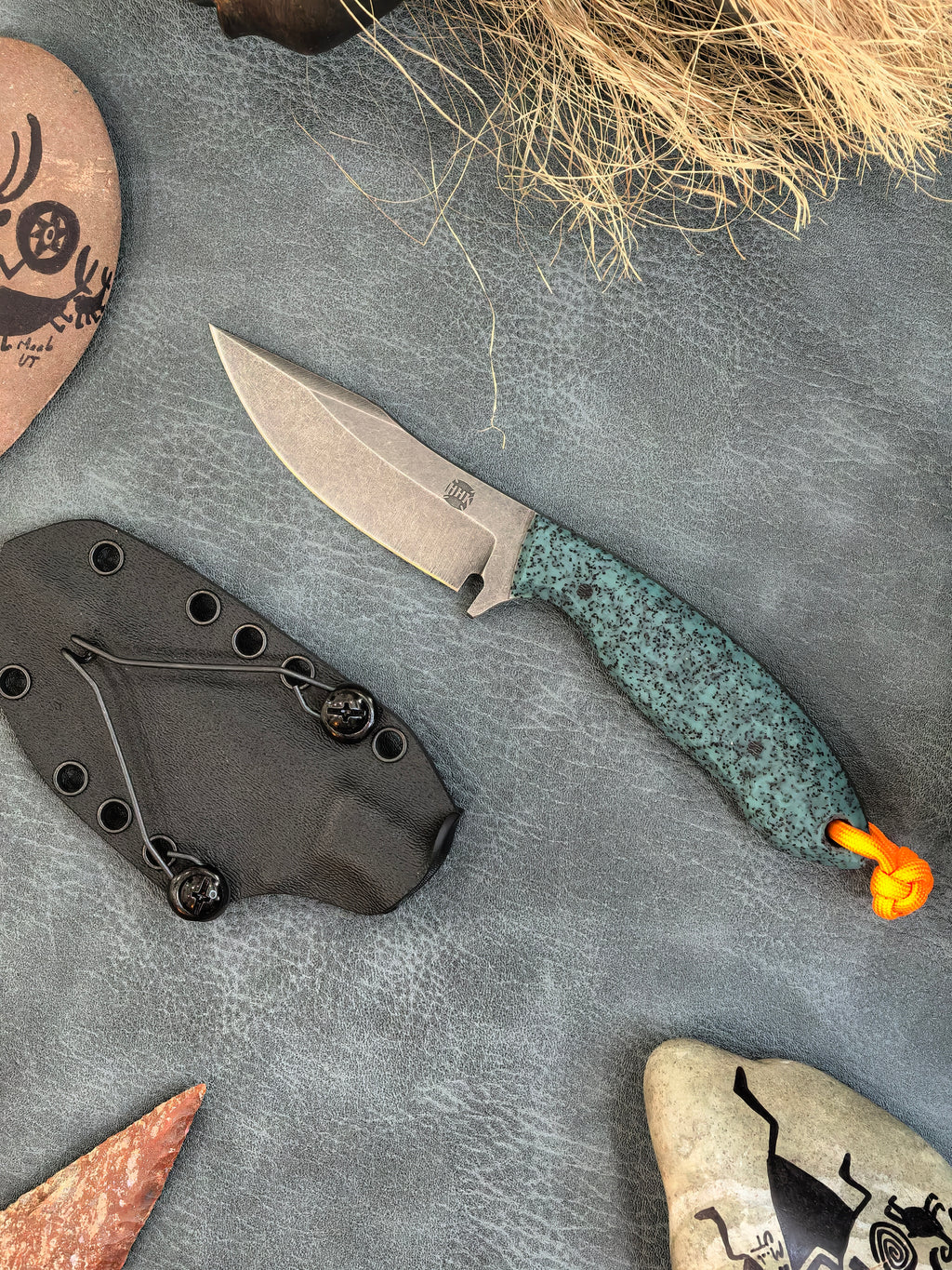 Auxiliary Manufacturing Hensley Handmade Knives Collab Wendigo Blue GripX Fixed Blade Knife Blade Show West 2026 Exclusive (5" Black Stonewash)