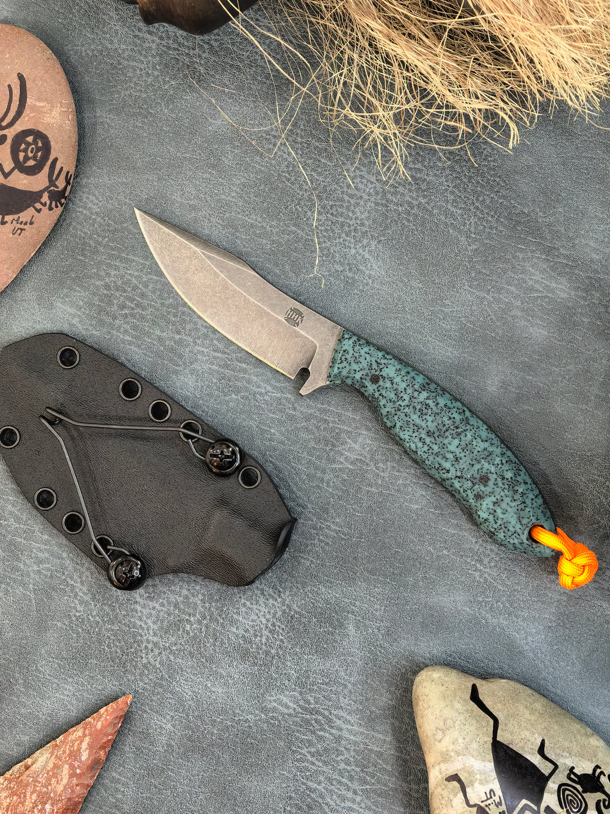 Auxiliary Manufacturing Hensley Handmade Knives Collab Wendigo Blue GripX Fixed Blade Knife Blade Show West 2026 Exclusive (5" Black Stonewash)