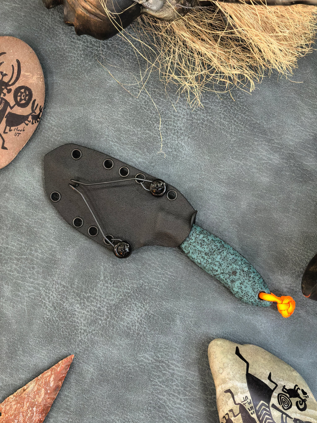 Auxiliary Manufacturing Hensley Handmade Knives Collab Wendigo Blue GripX Fixed Blade Knife Blade Show West 2026 Exclusive (5" Black Stonewash)