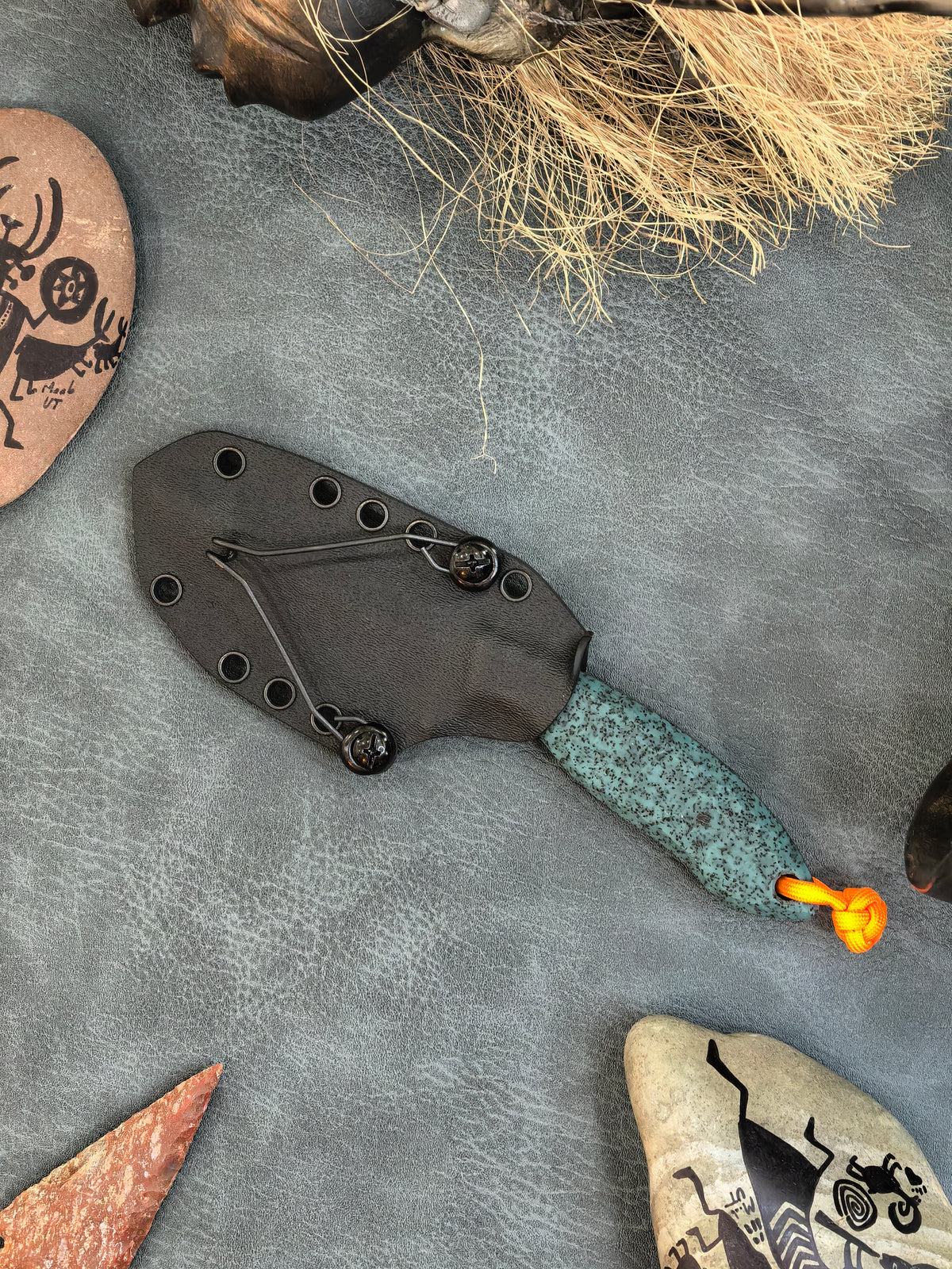Auxiliary Manufacturing Hensley Handmade Knives Collab Wendigo Blue GripX Fixed Blade Knife Blade Show West 2026 Exclusive (5" Black Stonewash)