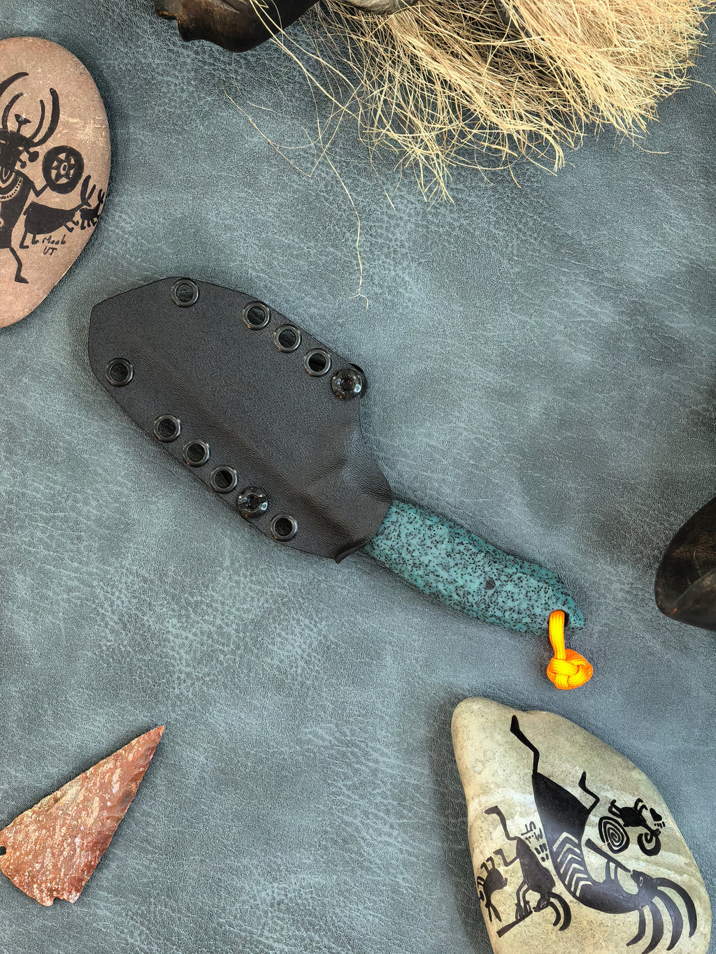 Auxiliary Manufacturing Hensley Handmade Knives Collab Wendigo Blue GripX Fixed Blade Knife Blade Show West 2026 Exclusive (5" Black Stonewash)