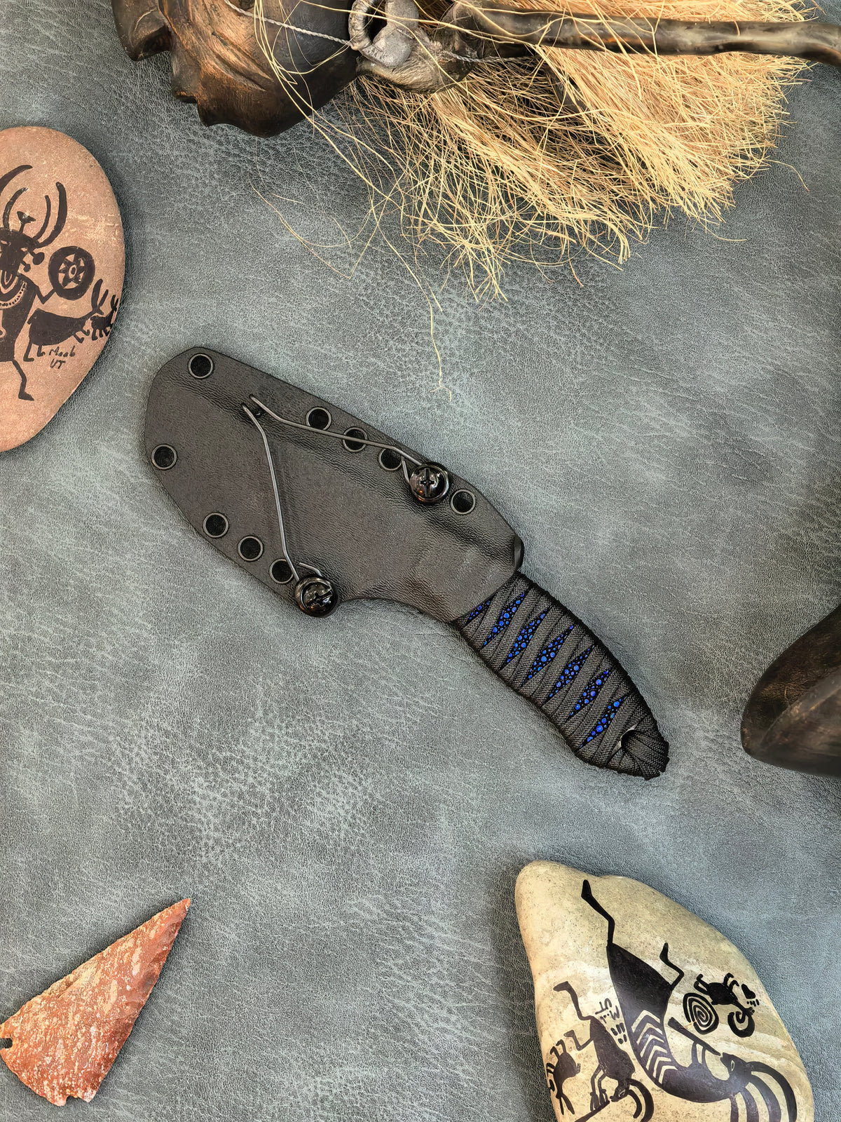 Auxiliary Manufacturing Hensley Handmade Knives Collab Wendigo Blue Stingray Fixed Blade Knife Blade Show West 2026 Exclusive (5" Black Stonewash)