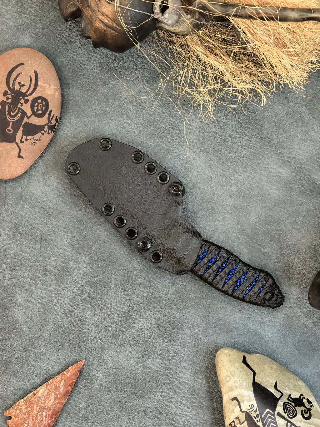 Auxiliary Manufacturing Hensley Handmade Knives Collab Wendigo Blue Stingray Fixed Blade Knife Blade Show West 2026 Exclusive (5" Black Stonewash)
