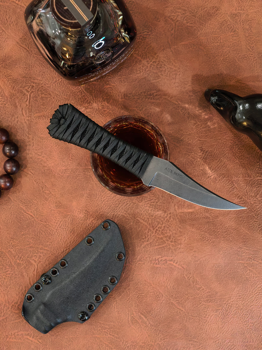 Auxiliary Manufacturing Pocket BowieXL Black Stingray Fixed Blade Blade Show West 2026 (4" Black Stonewash)