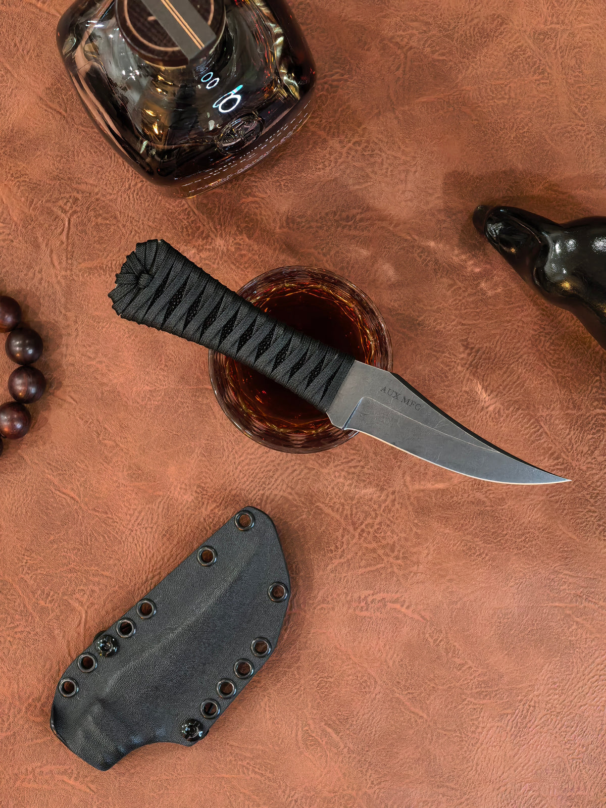 Auxiliary Manufacturing Pocket BowieXL Black Stingray Fixed Blade Blade Show West 2026 (4" Black Stonewash)