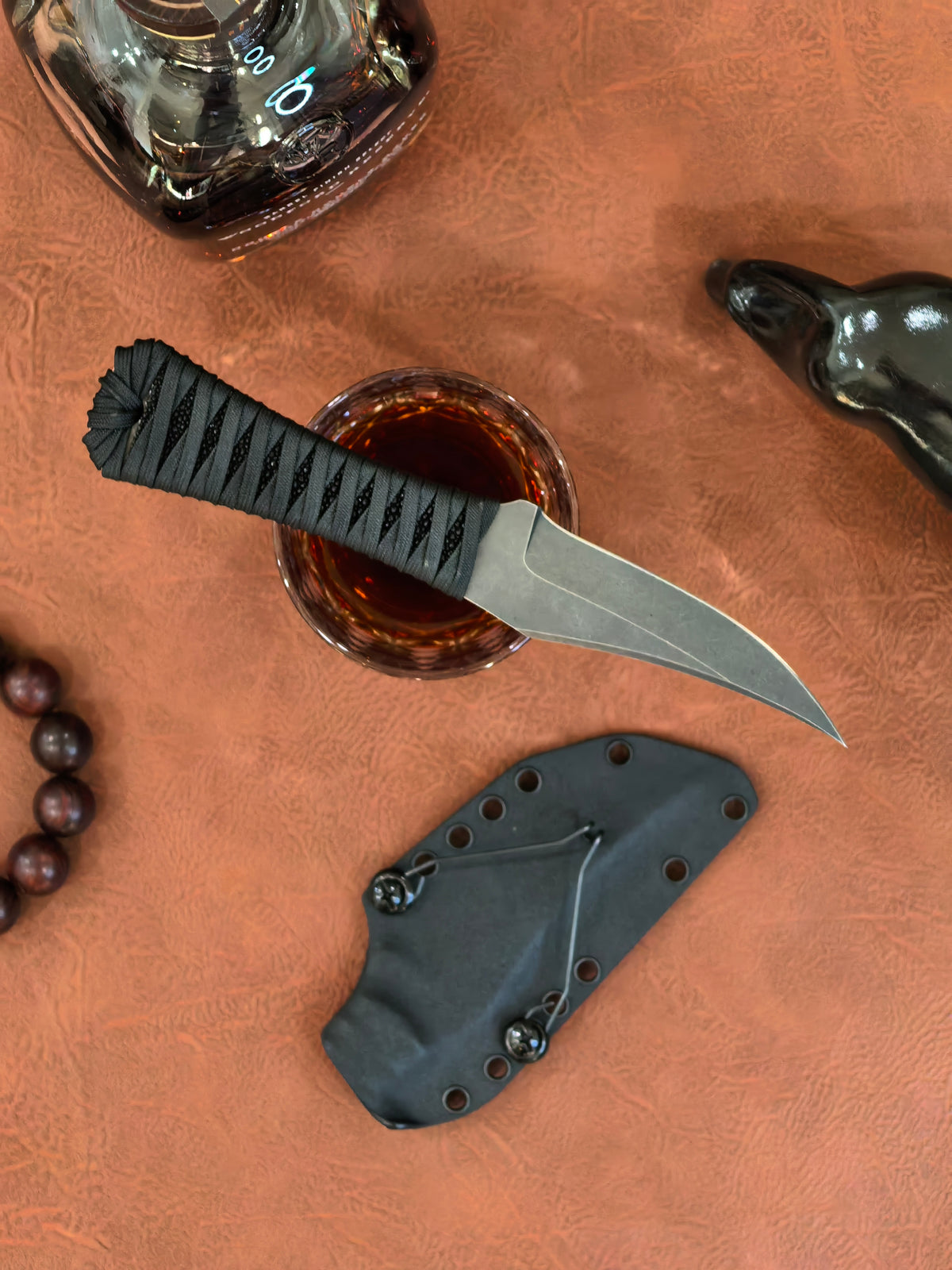 Auxiliary Manufacturing Pocket BowieXL Black Stingray Fixed Blade Blade Show West 2026 (4" Black Stonewash)