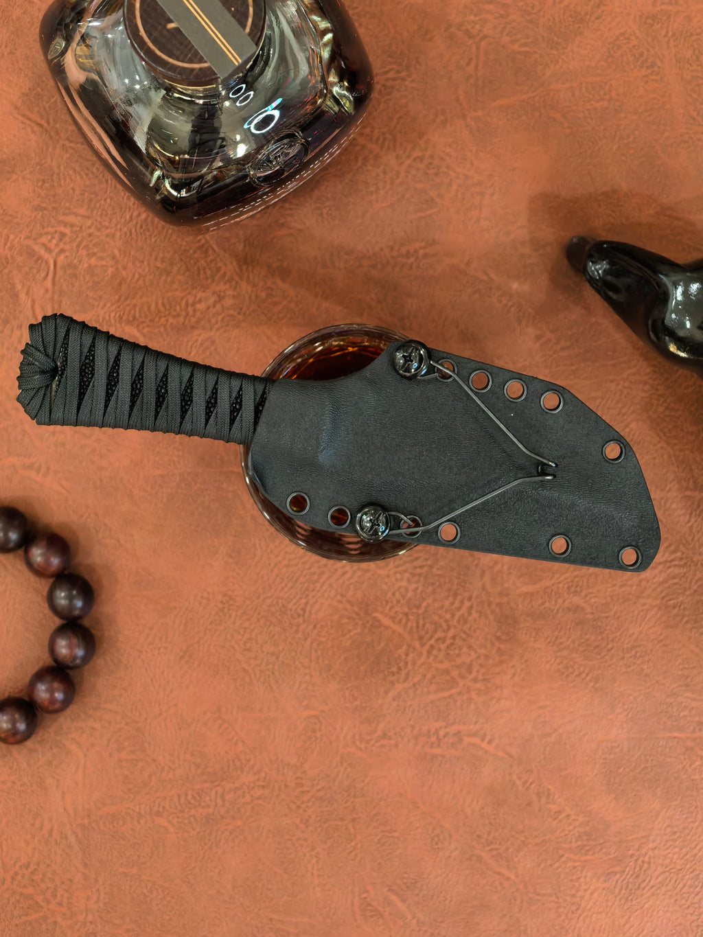 Auxiliary Manufacturing Pocket BowieXL Black Stingray Fixed Blade Blade Show West 2026 (4" Black Stonewash)