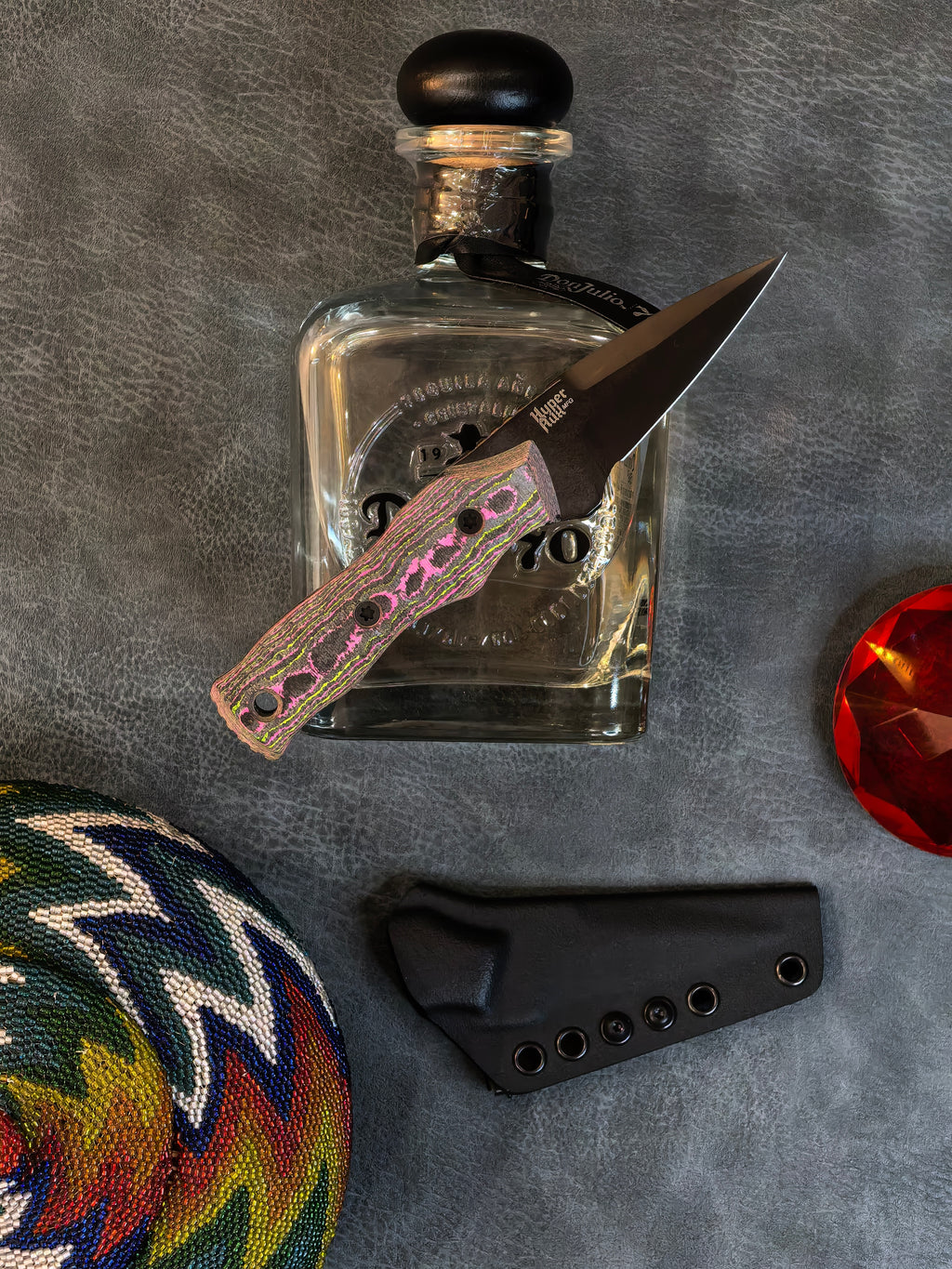 Auxiliary MFG Hypercut MFG Collab Sgian Dubh "Watermelon" Carbonfiber Fixed Blade Knife Blade Show West 2026 Exclusive (3.25" DLC Black)