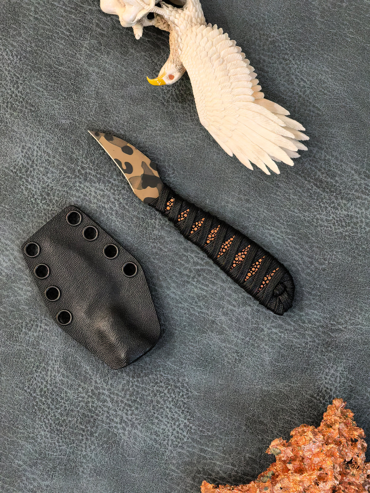 Auxiliary MFG Tsume Copper Stingray Fixed Blade Knife Blade Show West 2026 (1.5" Camo Cerakote)