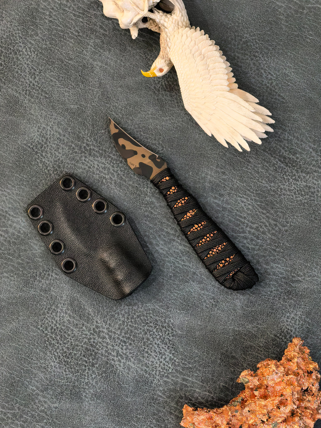 Auxiliary MFG Tsume Copper Stingray Fixed Blade Knife Blade Show West 2026 (1.5" Camo Cerakote)