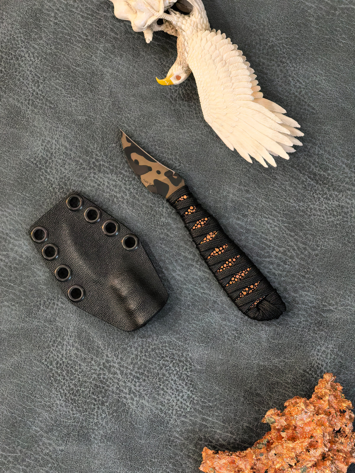 Auxiliary MFG Tsume Copper Stingray Fixed Blade Knife Blade Show West 2026 (1.5" Camo Cerakote)