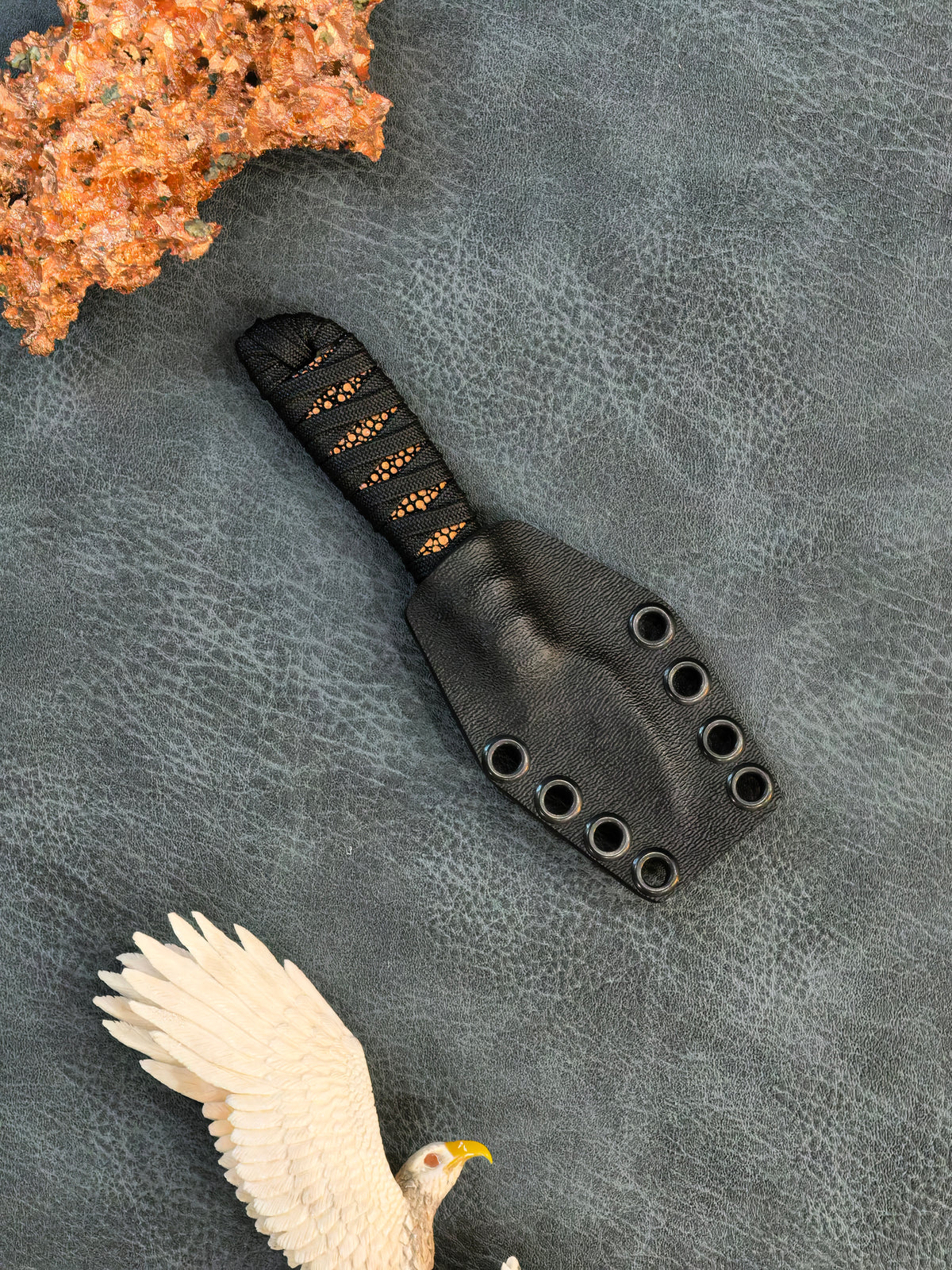 Auxiliary MFG Tsume Copper Stingray Fixed Blade Knife Blade Show West 2026 (1.5" Camo Cerakote)