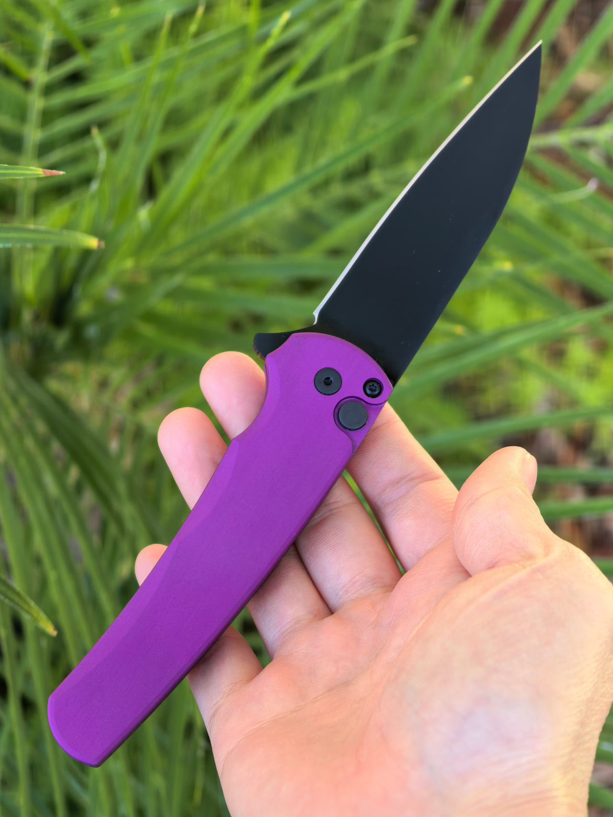 Pro-Tech Malibu Purple Manual Flipper Knife (3.3" Black DLC Wharncliffe)