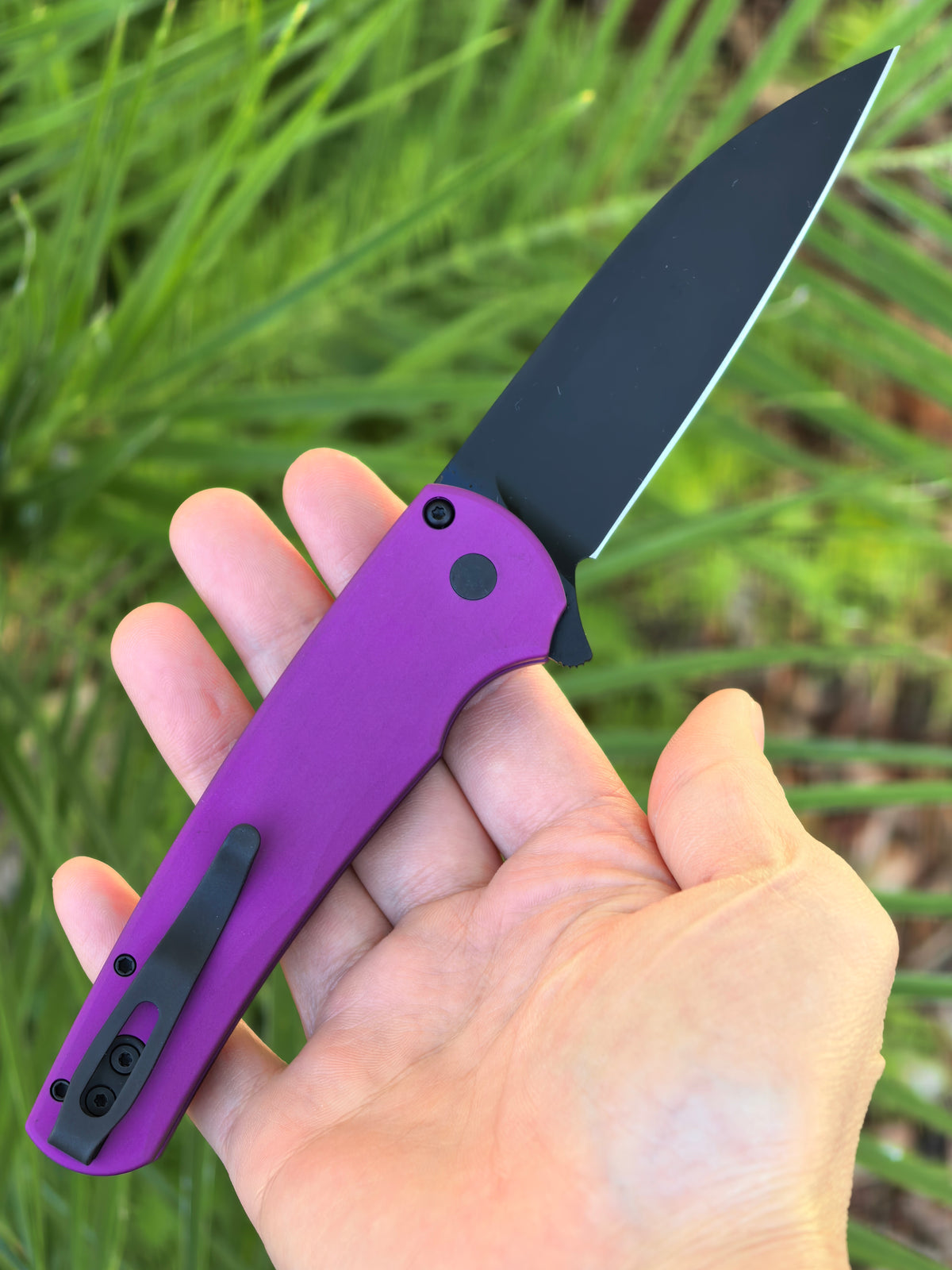 Pro-Tech Malibu Purple Manual Flipper Knife (3.3" Black DLC Wharncliffe)
