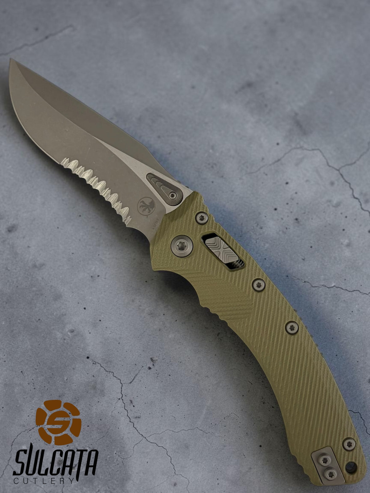 Microtech Amphibian RAM-LOK S/E OD Green Partial Serrations Manual Folder (3.9" Apocalyptic)