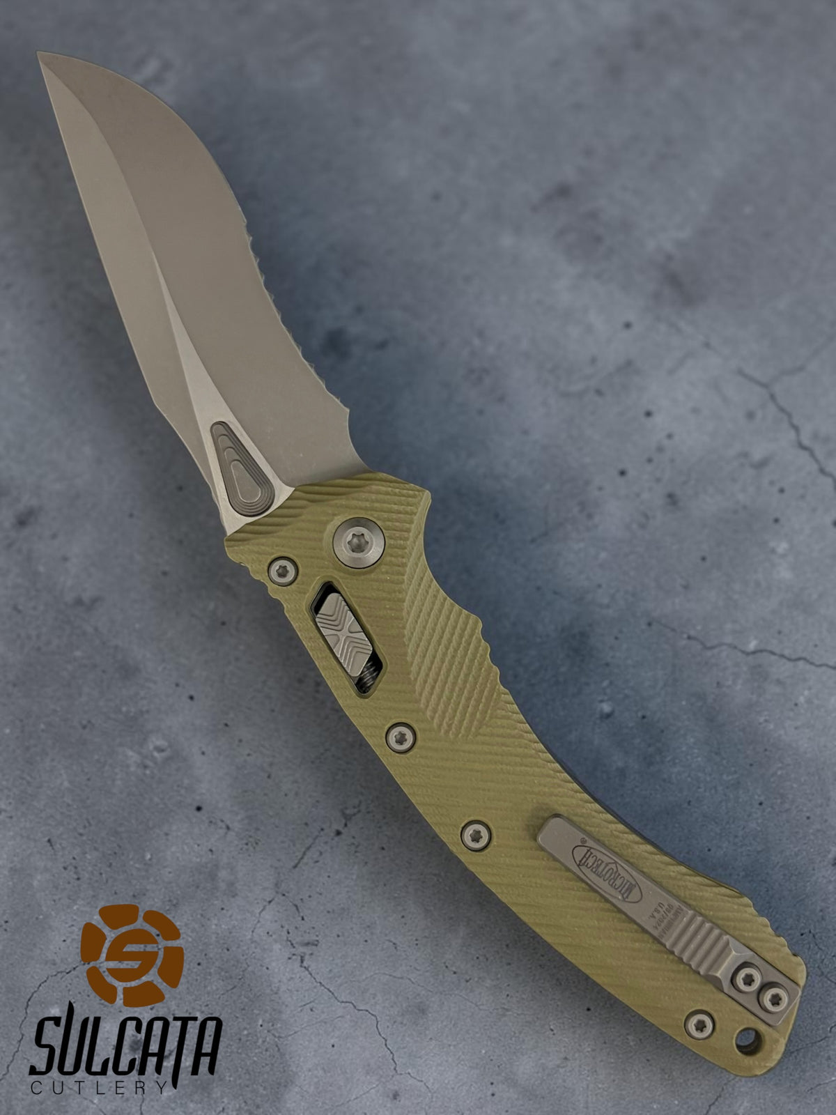 Microtech Amphibian RAM-LOK S/E OD Green Partial Serrations Manual Folder (3.9" Apocalyptic)