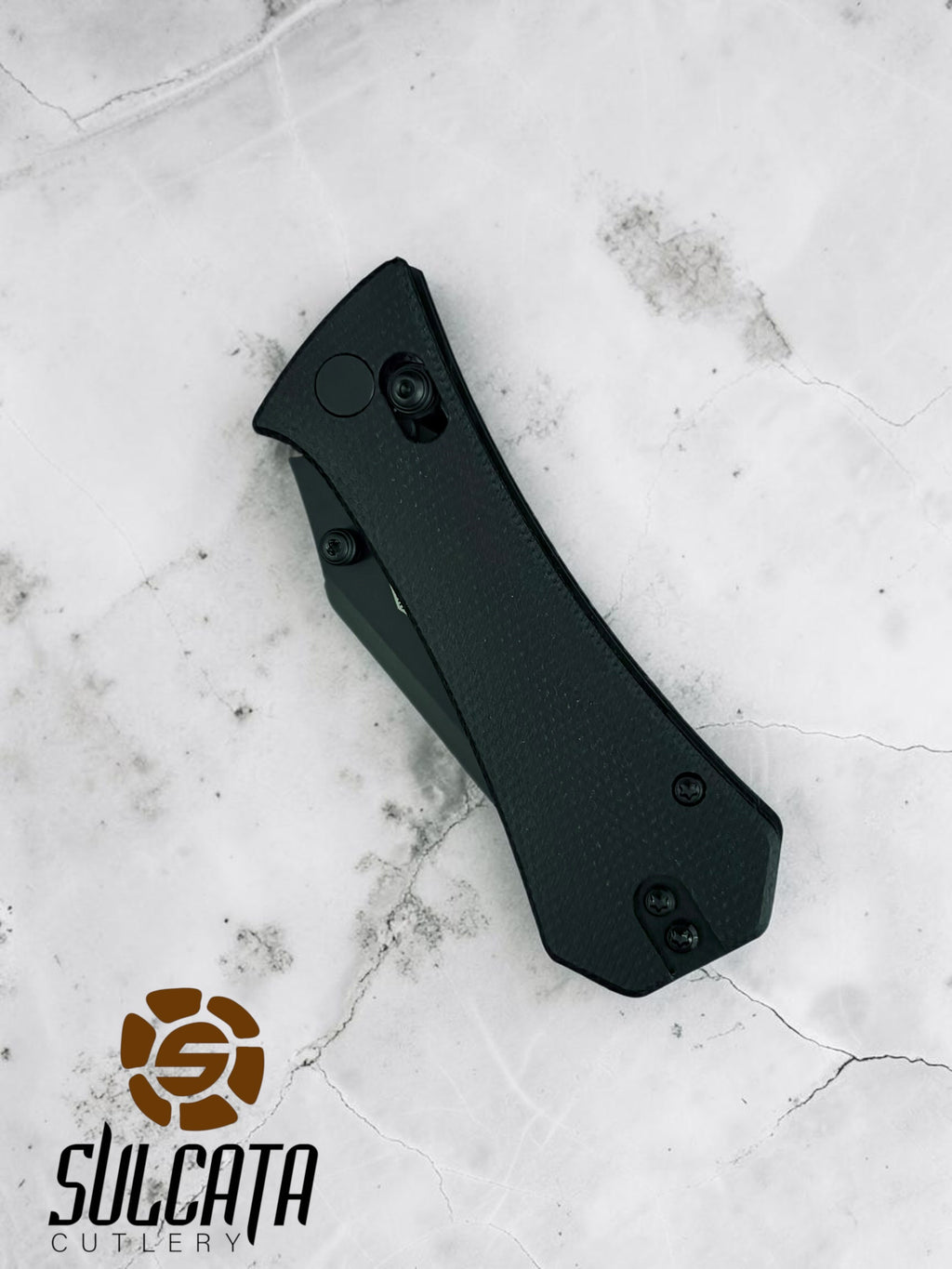 Auxiliary Manufacturing Coffin Tanto Crossbar Lock Manual Flipper Black Micarta (2.7" DLC Black)