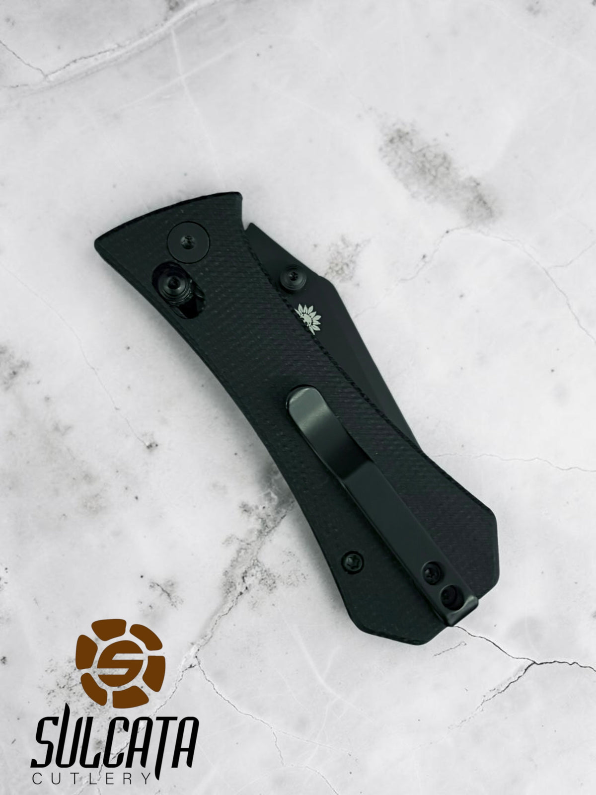 Auxiliary Manufacturing Coffin Tanto Crossbar Lock Manual Flipper Black Micarta (2.7" DLC Black)