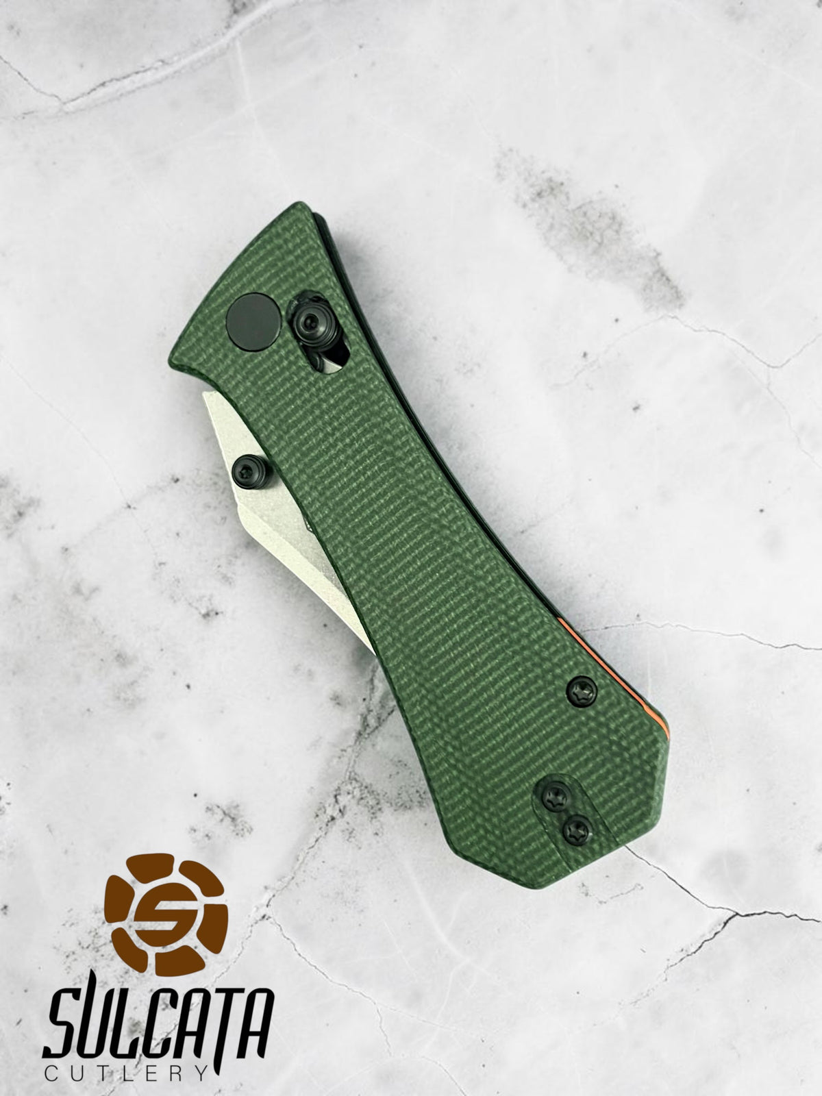 Auxiliary Manufacturing Pocket Bowie Manual Thumb Stud Folder Crossbar Lock Green Micarta