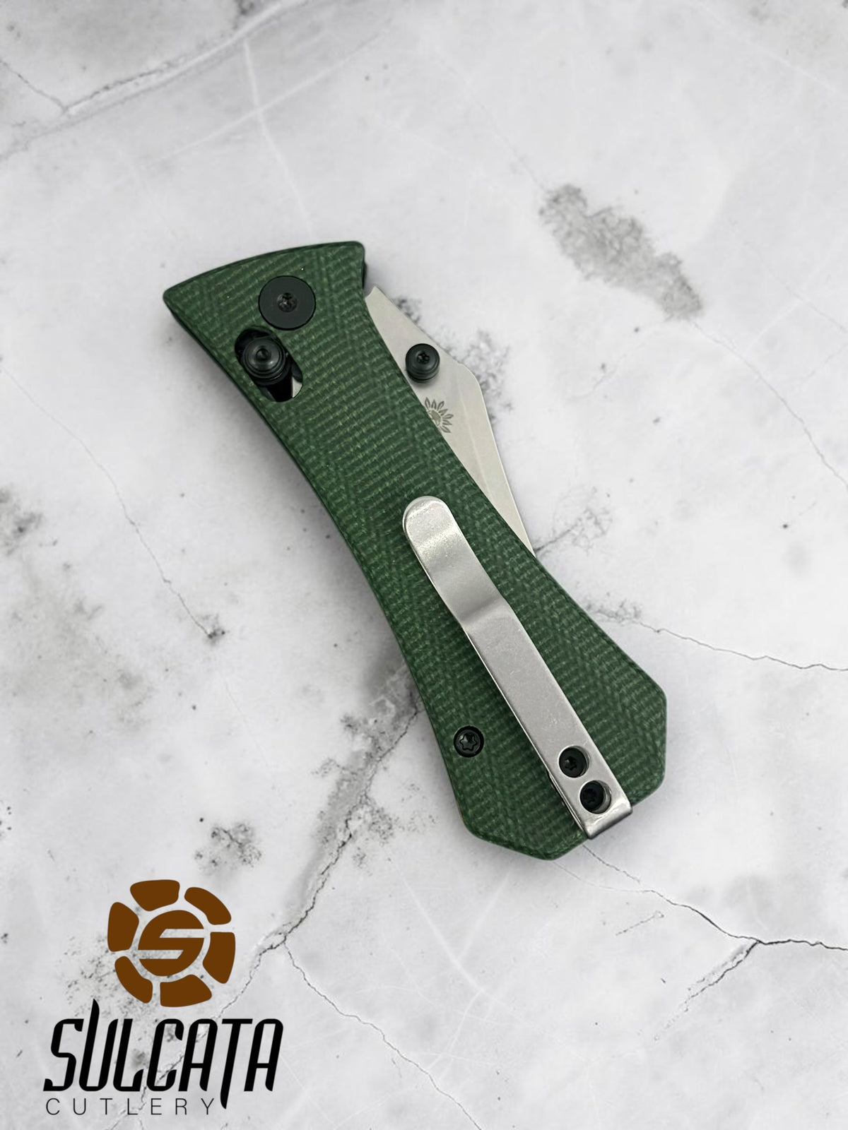 Auxiliary Manufacturing Pocket Bowie Manual Thumb Stud Folder Crossbar Lock Green Micarta