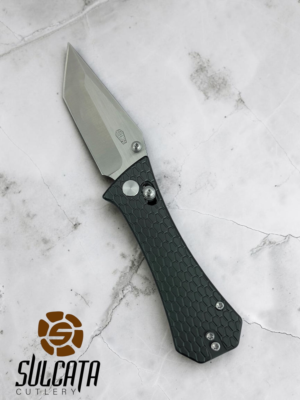 Auxiliary Manufacturing Coffin Tanto Crossbar Grey Aluminum Manual Flipper Knife (2.7" SW)